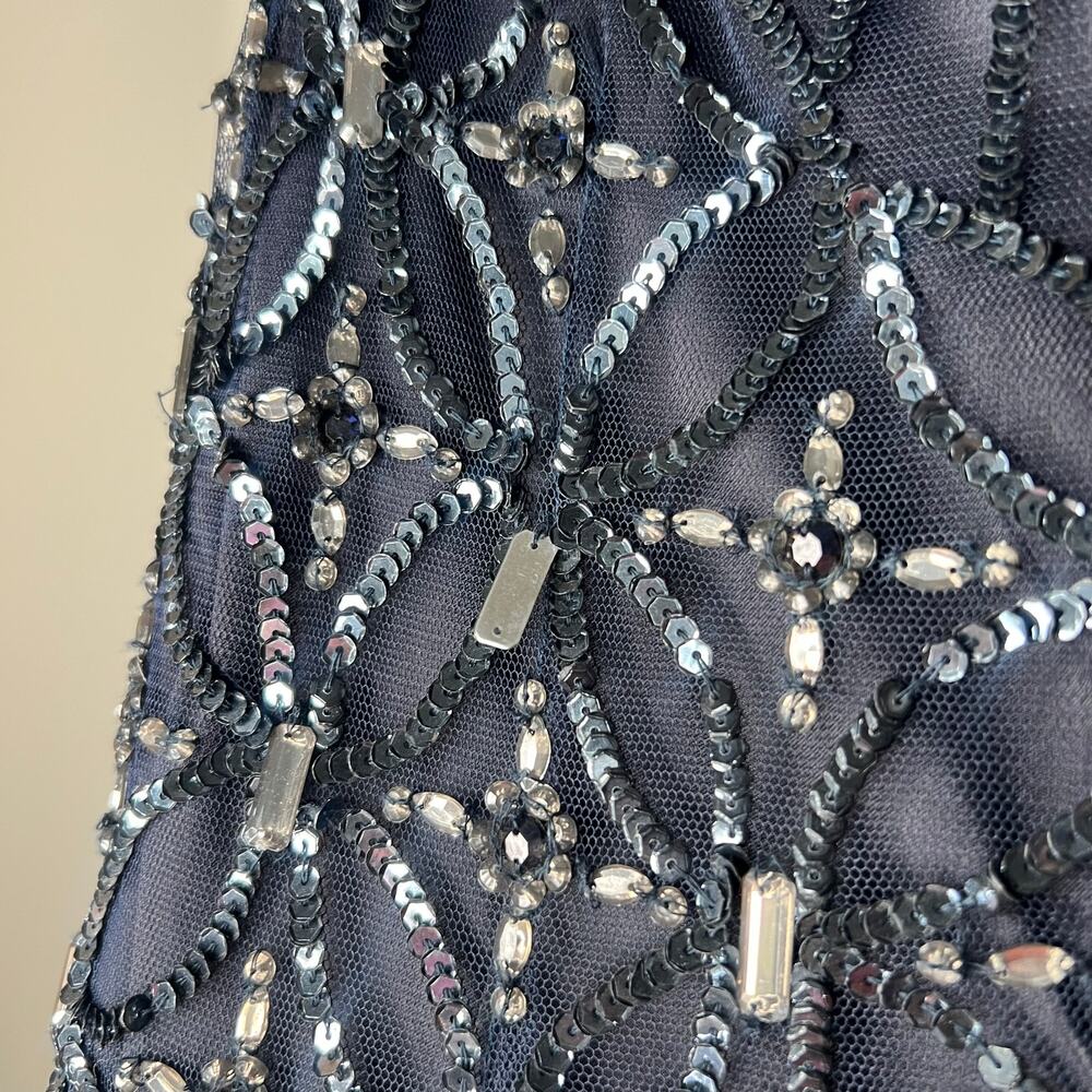 Kay Unger Navy Sequin Mini Dress Size 6 - Picture 10 of 11